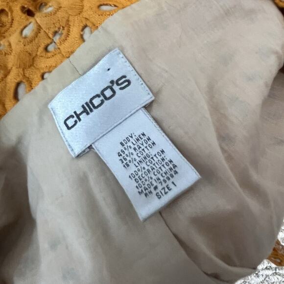 Chico's Blazer Jacket size 1 8/10 Orange Linen Eyelet Boho Wedding Church Boho - Picture 12 of 12